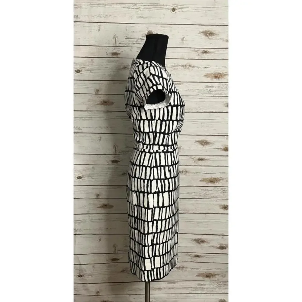 J.Crew black/white cotton boatneck short sleeve basketweave sheath dress Size 6 - Picture 3 of 6